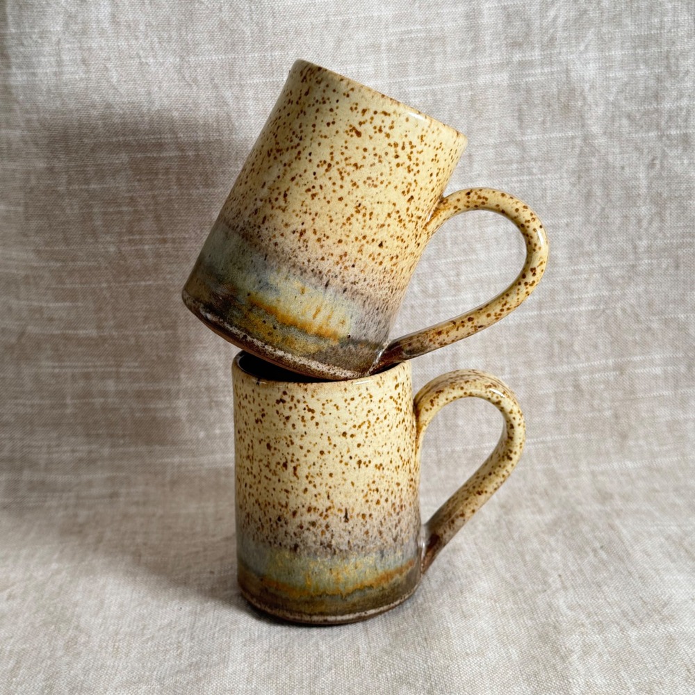 Vintage Studio Pottery Mug Set Speckled Handmade Ceramic Cups